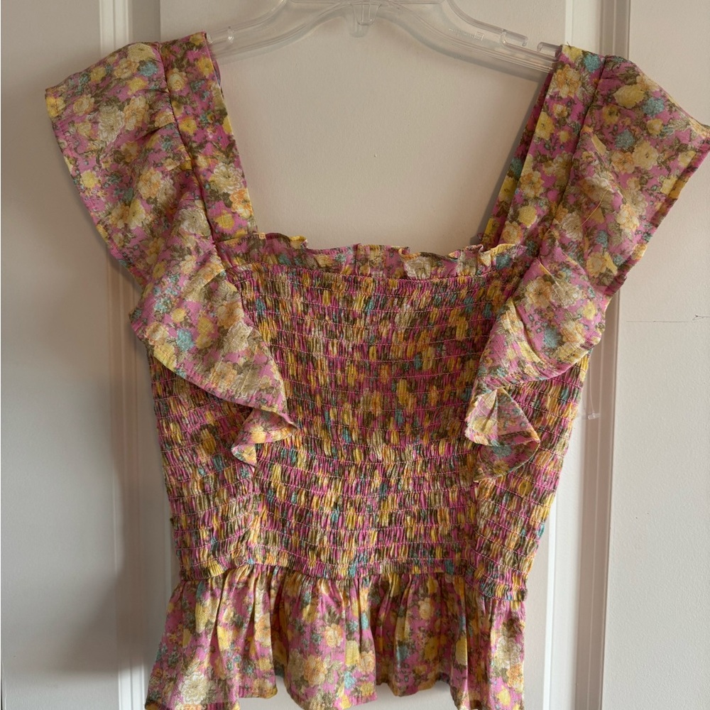 Mine Floral Flutter Sleeve Smocked Blouse Rose & Remington